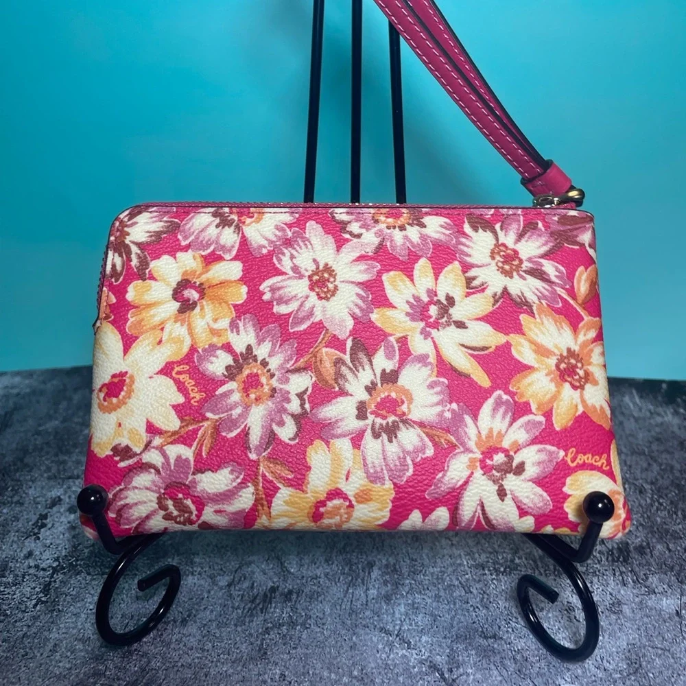 Coach Pink and Yellow Floral Wristlet